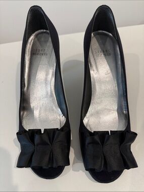 Stuart Weitzman Black Ruffle Peep-Toe Heels